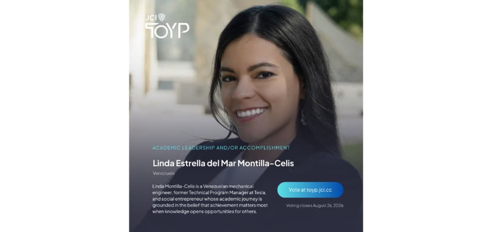 Linda Montilla-Celis entre los 20 finalistas globales del JCI TOYP 2026