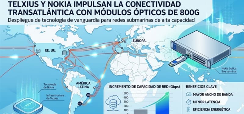 Telxius y Nokia desplegarán módulos ópticos coherentes de 800G en sus redes terrestres de Europa, EE.UU. y América Latina