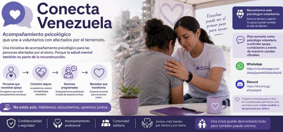 Conecta Venezuela, acompañamiento psicológico que une a voluntarios con afectados por el terremoto